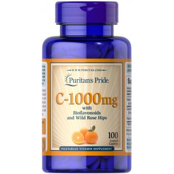 Витамин С с биофлавоноидами, Vitamin C, Puritan's Pride, шиповник, 1000 мг, 100 каплет