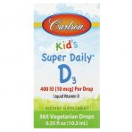 Витамин Д3, Kid's Super Daily D3, Carlson, для детей, 400 МЕ, 10,3 мл