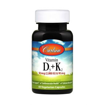 Витамин Д3 и К2, Vitamin D3 + K2, Carlson, 60 капсул