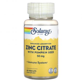 Цинк, Zinc Citrate, Solaray, 50 мг, 60 вегетарианских капсул