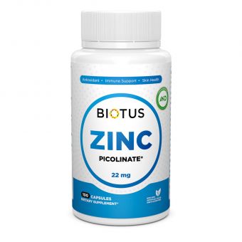 Цинк пиколинат, Zinc Picolinate, Biotus, 22 мг, 100 капсул