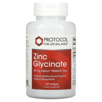 Гліцинат цинку, Zinc Glycinate, Protocol for Life Balance, 30 мг, 120 гелевих капсул