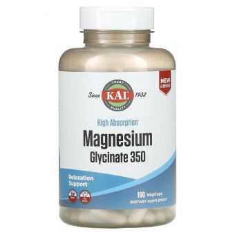 Магній гліцинат, Magnesium Glycinate, KAL, висока абсорбція, 350 мг, 160 вегетаріанських капсул