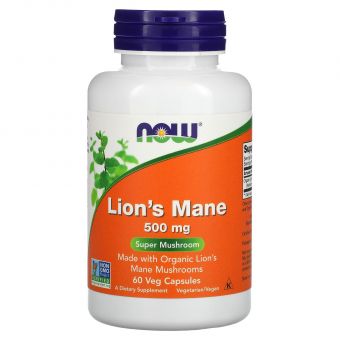 Ежовик гребенчатый, Lion's Mane, Now Foods, 500 мг, 60 растительных капсул