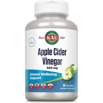 Яблочный уксус, Apple Cider Vinegar, KAL, вкус зеленого яблока, 500 мг, 60 жевательных таблеток