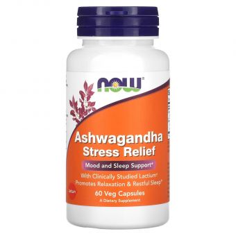 Ашвагандха, Ashwagandha Stress Relief, Now Foods, для снятия стресса, 60 вегетарианских капсул