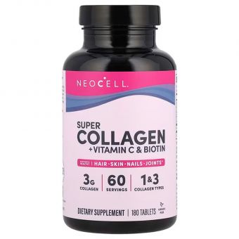 Колаген + вітамін С та біотин, Collagen + Vitamin C & Biotin, NeoCell, супер, 180 таблеток