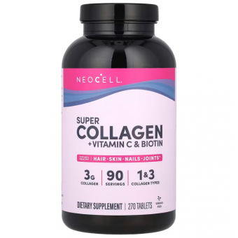 Колаген + вітамін С та біотин, Collagen, + Vitamin C & Biotin, NeoCell, супер, 270 таблеток