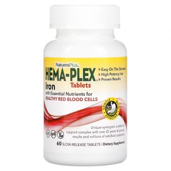 Железо и питательные вещества для здоровья эритроцитов, Iron with Essential Nutrients, Hema-Plex, NaturesPlus, 60 таблеток с замедленным высвобождением