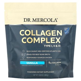 Коллагеновый комплекс типов l, ll и lll,  Collagen Complex, Dr. Mercola, ваниль, 5 г, 309 грамм