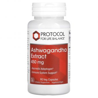 Ашваганда, Ashwagandha, Protocol for Life Balance, экстракт, 450 мг, 90 растительных капсул