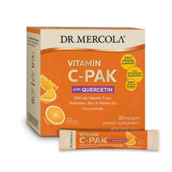 Вітамін С + цинк та вітамін D3, Vitamin C-PAK with Quercetin, Dr. Mercola, зі смаком апельсина, 500 мг, 30 пакетиків (4.84 г кожний)