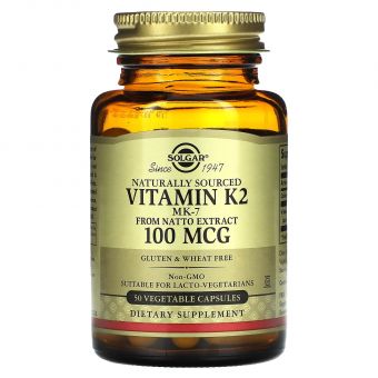 Вітамін К2, Naturally Sourced Vitamin K2, Solgar, натуральний, 100 мкг, 50 вегетаріанських капсул