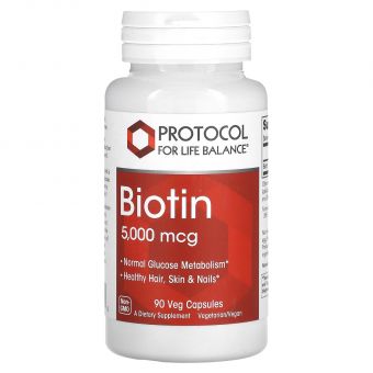 Биотин, Biotin, Protocol for Life Balance, 5000 мкг, 90 веганских капсул