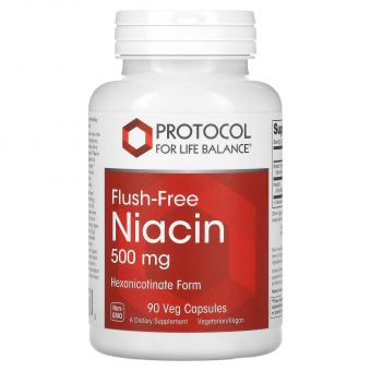 Ниацин, Flush-Free Niacin, Protocol for Life Balance, без покраснения, 500 мг, 90 веганских капсул