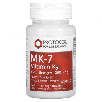 Витамин К-2 (MK-7), MK-7 Vitamin K2, Protocol for Life Balance, дополнительная сила, 300 мкг, 60 веганских капсул