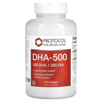 Докозагексаеновая кислота (ДГК), DHA-500, Protocol for Life Balance, 500 ДГК/250 ЭПК, 120 гелевых капсул