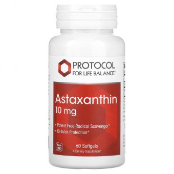 Астаксантин, Astaxanthin, Protocol for Life Balance, 10 мг, 60 гелевых капсул