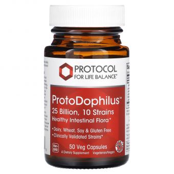 Пробіотики дофілус, ProtoDophilus, Protocol for Life Balance, 25 млрд КУО, 10 штамів, 50 веганських капсул