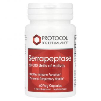 Серрапептаза, Serrapeptase, Protocol for Life Balance, 60 веганских капсул