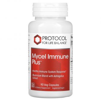 Витамины для иммунитета, Mycel Immune Plus, Protocol for Life Balance, грибная смесь с экстрактом астрагала, 90 веганских капсул