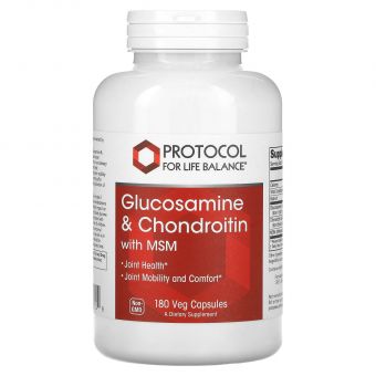 Глюкозамін та хондроїтин з МСМ, Glucosamine & Chondroitin with MSM, Protocol for Life Balance, підтримка суглобів, 180 капсул