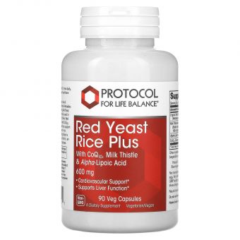 Червоний дріжджовий рис, комплекс, Red Yeast Rice Plus with CoQ10, Milk Thistle & Alpha-Lipoic Acid, Protocol for Life Balance, підтримка печінки, серця і судин, 600 мг, 90 веганських капсул