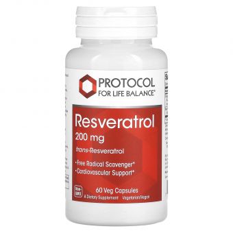 Ресвератрол, Resveratrol, Protocol for Life Balance, 200 мг, 60 веганських капсул