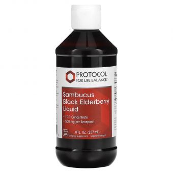 Чорна бузина, Sambucus Black Elderberry Liquid, Protocol for Life Balance, рідкий концентрат, веган, 500 мг, 237 мл