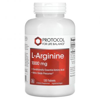 L-аргинин, L-Arginine, Protocol for Life Balance, 1000 мг, 120 веганских таблеток