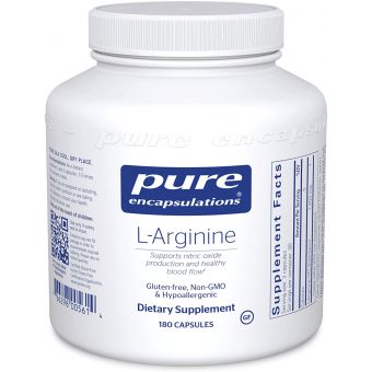 L-аргінін, l-Arginine, Pure Encapsulations, підтримка вироблення оксиду азоту, здоров'я серця і кровотоку, 1400 мг, 180 капсул