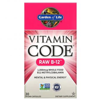 Сырые витамины, комплекс В-12, Vitamin Code, Raw B-12, Garden of Life, 30 веганских капсул