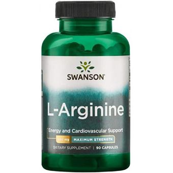 L-Аргінін, L-Arginine, Swanson, максимальна сила, 850 мг, 90 капсул