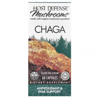 Чага, Chaga, Host Defense, Mushrooms™, антиоксидант и поддержка ДНК, 60 капсул