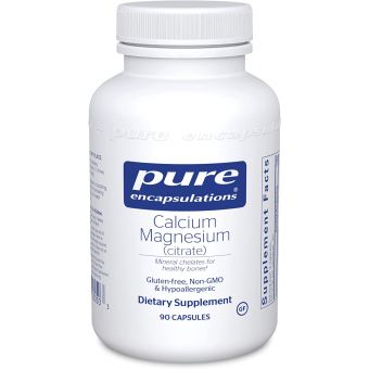 Магний кальций (цитрат), Calcium Magnesium (citrate), Pure Encapsulations, для укрепления костей, снятия мышечных спазмов и напряжения, здоровья зубов и сердечно-сосудистой системы, 90 капсул