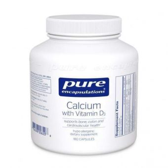 Кальций с Витамином Д3, Calcium with Vitamin D3, Pure Encapsulations, для костей и толстой кишки, против остеопороза, 180 капсул