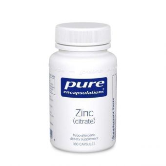 Цинк (цитрат), Zinc (citrate), Pure Encapsulations, для поддержки иммунной системы, репродуктивного здоровья, развития и восстановления тканей, 180 капсул