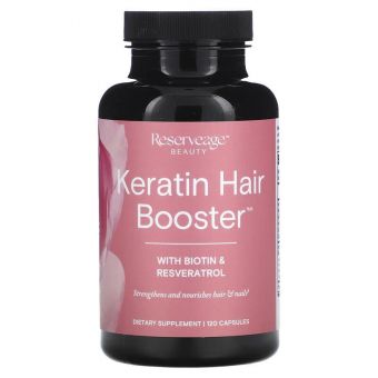 Кератин, усилитель для волос, Keratin Hair Booster, ReserveAge Nutrition, с биотином и ресвератролом, 120 капсул