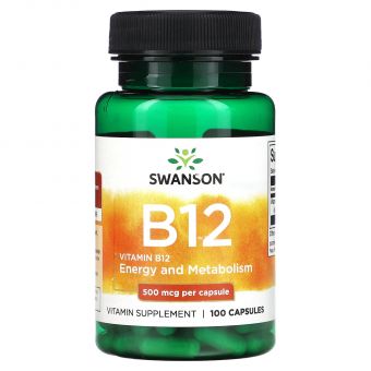 Вітамін В12, Vitamin B-12, Swanson, 500 мкг, 100 капсул