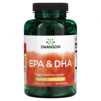 Рыбий жир, Ecomega Epa/Dha, Swanson, 180/120 мг, лимонный вкус, 120 гелевых капсул