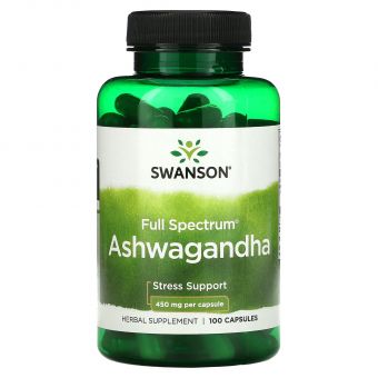 Ашвагандха, Ashwagandha, Swanson, корень, 900 мг, 100 капсул (450 мг в 1 капсуле)