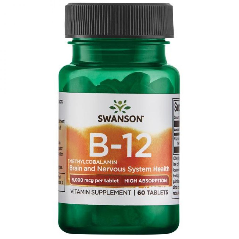 Вітамін В12 (метилкобаламін), Ultra Vitamin B-12 Methylcobalamin, Swanson, висока абсорбція, полуничний смак, 5000 мкг, 60 таблеток