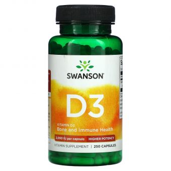 Вітамін Д3, Vitamin D3, Swanson, високоефективний, 2000 МО (50 мкг), 250 капсул