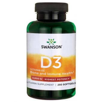 Вітамін Д3, Vitamin D3, Swanson, високоефективний, 5000 МО (125 мкг), 250 гелевих капсул