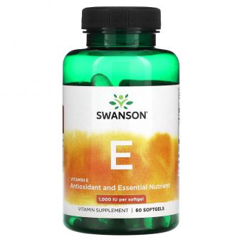 Вітамін Е, Vitamin E, Swanson, 1000 МО (450 мг), 60 гелевих капсул