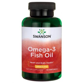 Омега-3, рыбий жир, Omega-3 Fish Oili, Swanson, лимонный вкус, 150 гелевых капсул