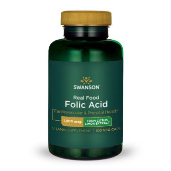 Фолиевая кислота, Ultra Real Food Folic Acid, Swanson, 1000 мкг, 100 вегетарианских капсул