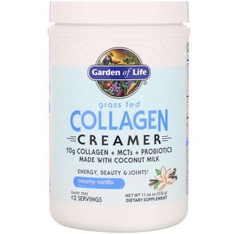 Пептиди колагену кремові, Grass Fed Collagen Creamer, Garden of Life, вершкова ваніль, 330 г