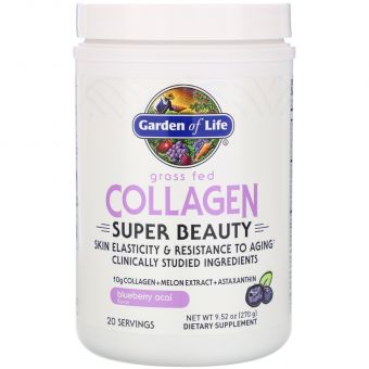 Пептиди колагену, Grass Fed Collagen, Garden of Life, чорниця асаї, 270 г