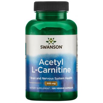 Ацетил L-карнитин, Acetyl L-Carnitine, Swanson,  500 мг, 100 вегетарианских капсул